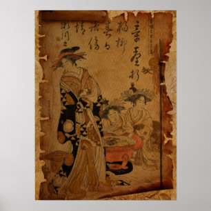 Traditionelles Vintage-Porträt japanischer Frauen Poster