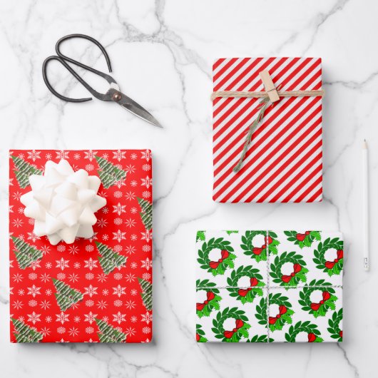 Traditionelles Weihnachts-3-Stile-Set Geschenkpapier Set (Vorderseite)