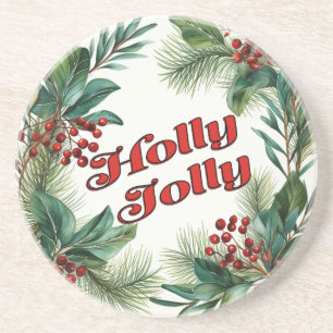 Traditionelles Weihnachts-"Holly Jolly"-Schriftbil Getränkeuntersetzer