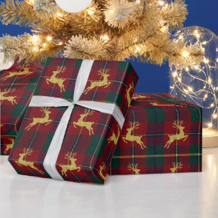 Traditionelles Weihnachts-Rentier-Karo Geschenkpapier