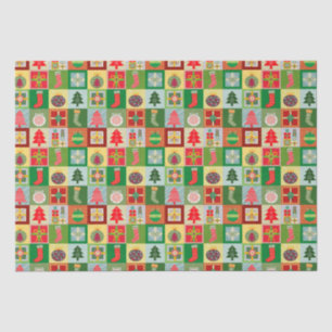 Traditionelles Weihnachts-Rot-Grün-Quiltiermuster Seidenpapier