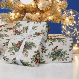 Traditionelles Weihnachts-Stechpalmen- und Winterf Geschenkpapier
