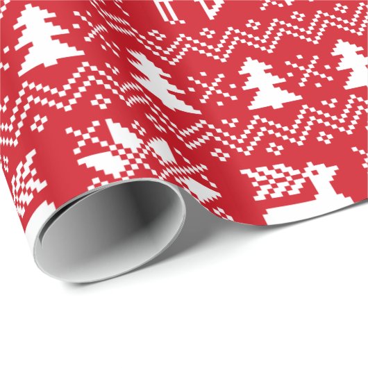 Traditionelles Weihnachts-Sweater Red Pattern Geschenkpapier (Rolleneckpunkt)