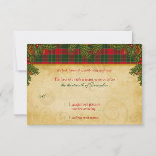 Traditionelles Weihnachts-Tartan-Karo Hochzeit RSV RSVP Karte