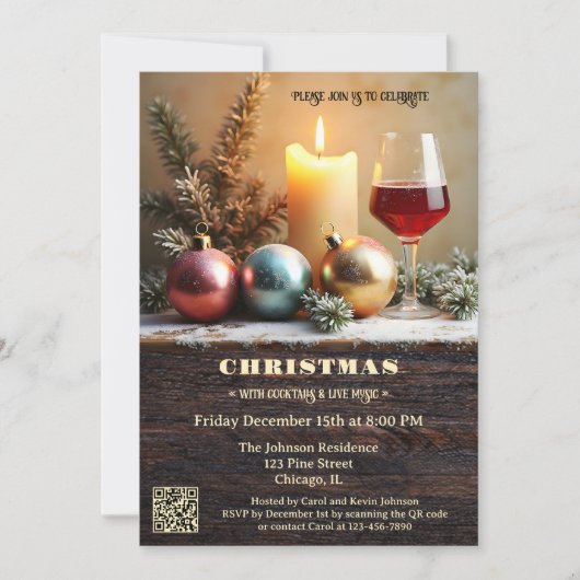 Traditionelles Weihnachtsessen mit Wein und Kerzen Einladung (Vorderseite)