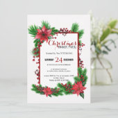 Traditionelles Weihnachtsessen Party Rote Poinsett Einladung (Stehend Vorderseite)