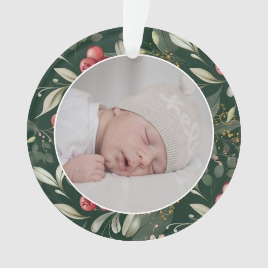 Traditionelles Weihnachtsgrün Berries Foto Ornament (Vorderseite)