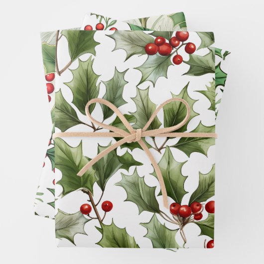 Traditionelles Weihnachtsmuster Mix, Holly Geschenkpapier Set (Beispiel)