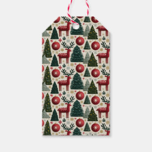 Traditionelles Weihnachtsrentier-Baum-Muster  Geschenkanhänger