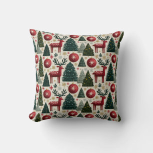 Traditionelles Weihnachtsrentier-Baum-Muster Kissen