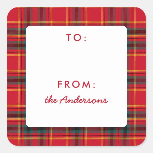 Traditionelles Weihnachtsrot und Grün Kariert Quadratischer Aufkleber (Vorderseite)