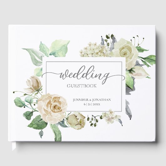 Traditionelles White Floral Frame Wedding Gästebuc Gästebuch (Vorderseite)