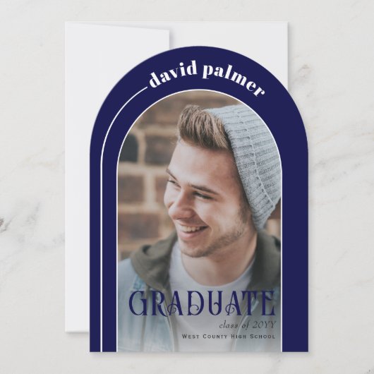 TRADUATE Foto des modernen Bogens Blau Abschlusses Einladung (Vorderseite)