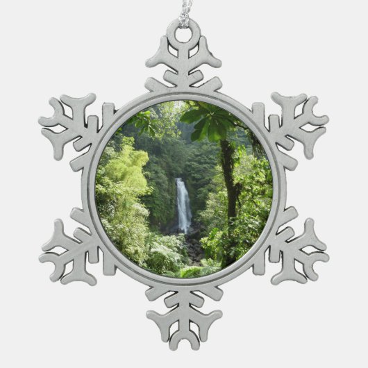 Trafalgar Falls Tropical Rainforest Fotografie Schneeflocken Zinn-Ornament (Vorderseite)