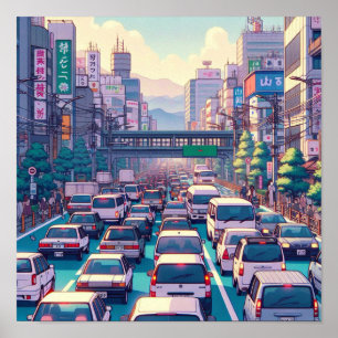 Traffic Jam Anime Style Einzigartig und lebendig Poster