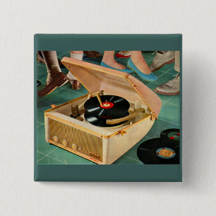 tragbare Plattenspieler und -anzeige der 50er Jahr Button