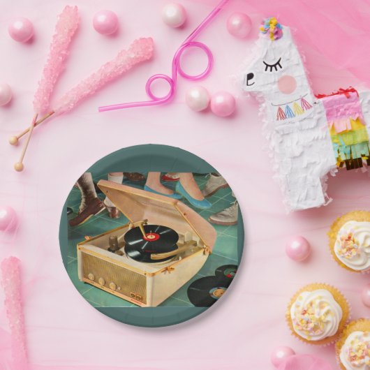 tragbare Plattenspieler und -anzeige der 50er Jahr Pappteller (Party)
