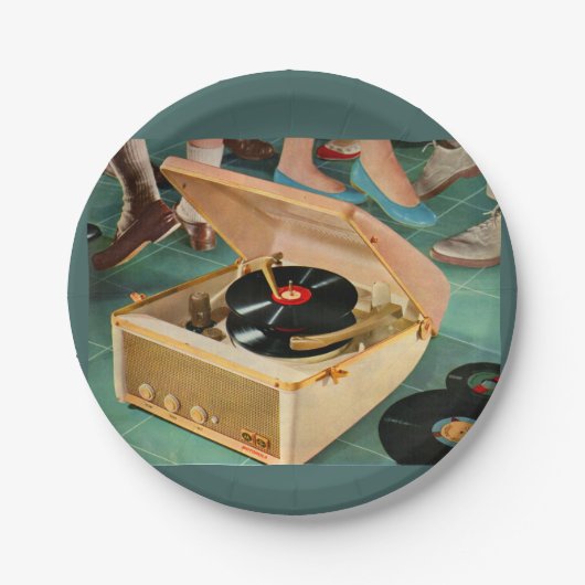 tragbare Plattenspieler und -anzeige der 50er Jahr Pappteller (Vorderseite)