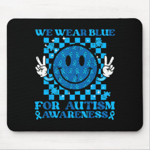 Trage Blau Autismus-Bewusstsein Lächeln Frieden AS Mousepad