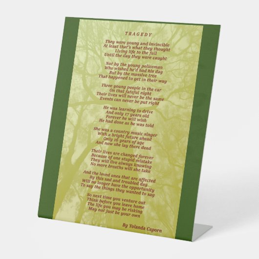 Tragedy Pedestal Sign Sockelschild (Vorderseite)