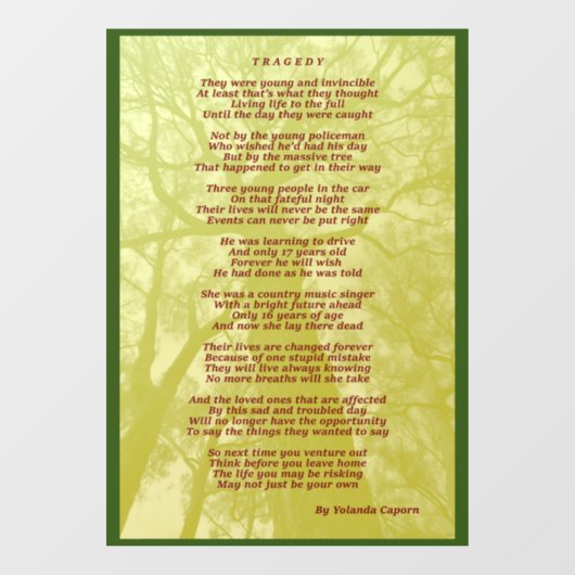 Tragedy Window Clying Fensteraufkleber (Blatt)