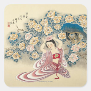 Tragen einer Blume im Kopf Quadratischer Aufkleber