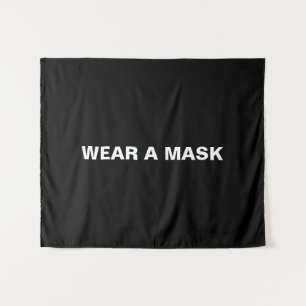 Tragen Sie eine Maske, ein Schwarz-weiß minimalist Wandteppich