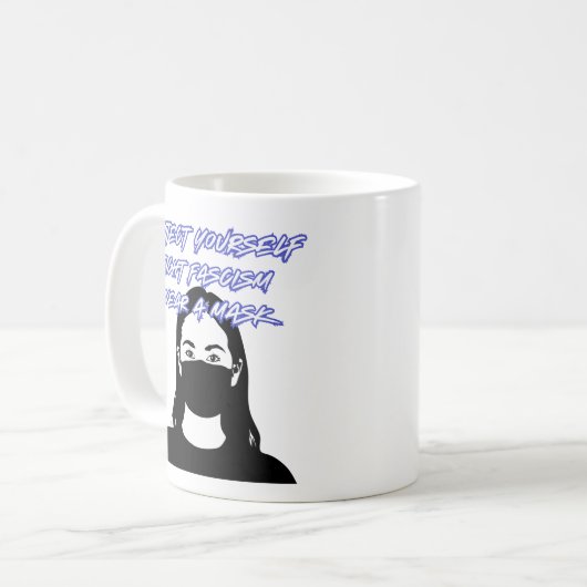 Tragen Sie eine Maske Graffiti Stil Kaffeetasse (Vorderseite Links)