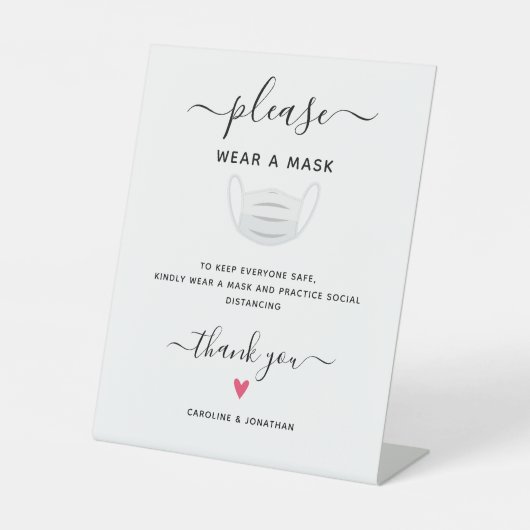 Tragen Sie eine Maske soziale Distanz einfache Hoc Sockelschild (Vorderseite)
