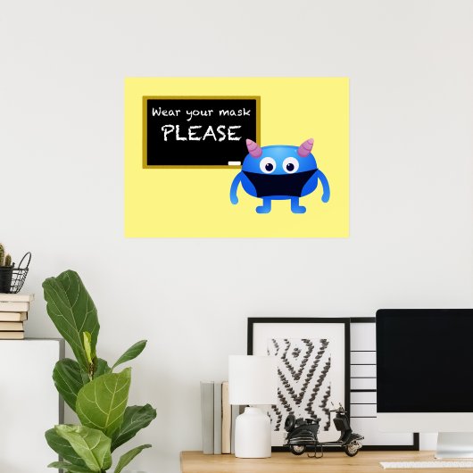 Tragen Sie Ihre Maske Bitte Chalkboard Monster Poster (Heimbüro)
