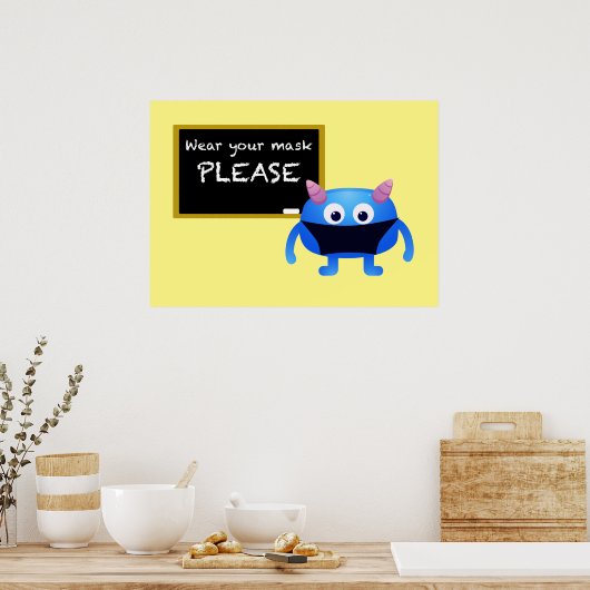 Tragen Sie Ihre Maske Bitte Chalkboard Monster Poster (Küche)