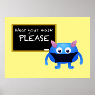 Tragen Sie Ihre Maske Bitte Chalkboard Monster Poster