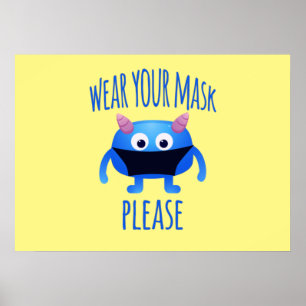 Tragen Sie Ihre Maske bitte freundliches Monster Poster