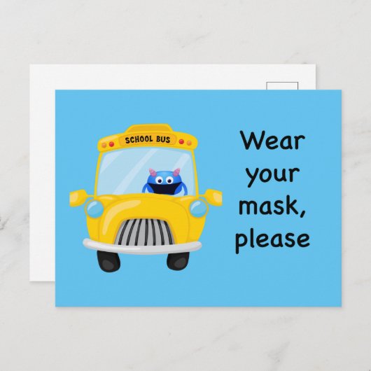 Tragen Sie Ihre Maske bitte Monster Fahrschulbus Postkarte (Vorne/Hinten)