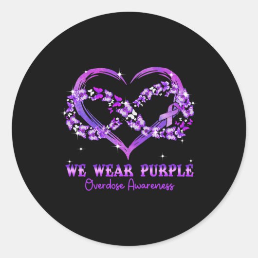 Tragen Sie Lila Schmetterlingsherz Überdosierung B Runder Aufkleber (Vorderseite)