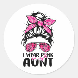 Tragen Sie Pink für meine Tante Messy Bun Breast C Runder Aufkleber