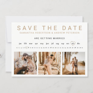 Tragen Sie uns in Gold ein, 3-Foto-Raster, Datum s Save The Date