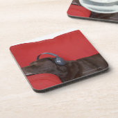 Tragende Kopfhörer Labradors, die auf Sofa liegen Untersetzer (Linke Seite)