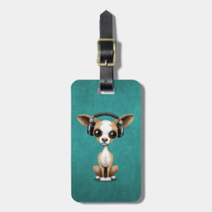 Tragende Kopfhörer niedlicher Chihuahua-Welpen-DJ Gepäckanhänger