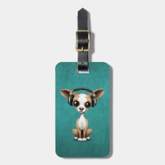Tragende Kopfhörer niedlicher Chihuahua-Welpen-DJ Gepäckanhänger