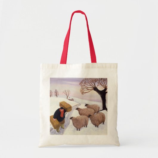 Tragendes Heu zu den Schafen im Winter Tragetasche (Vorne)