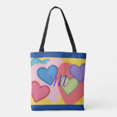 Tragetaschen mit farbigen Layered Hearts Monogram Tasche (Rückseite)