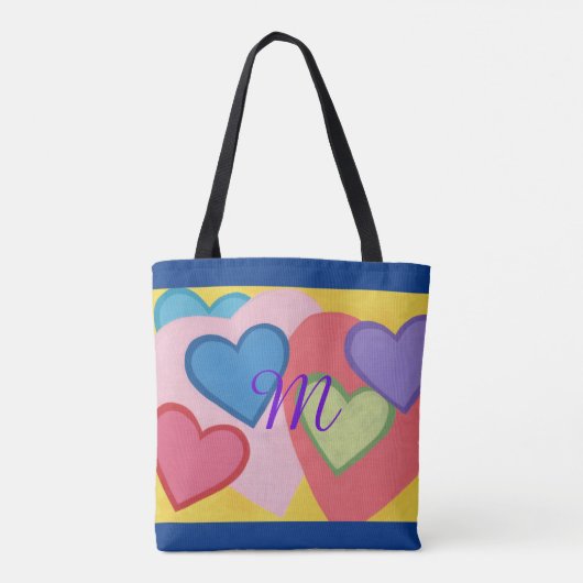 Tragetaschen mit farbigen Layered Hearts Monogram Tasche (Rückseite)