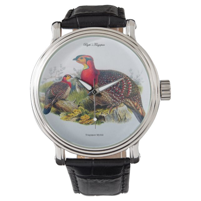 Tragopan alias Horny Pheasant - J.Gould 1883 Armbanduhr (Vorderseite)