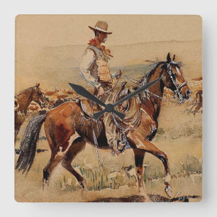"Trail Drive" 2 Western Kunst, Dichtung und Musik Quadratische Wanduhr