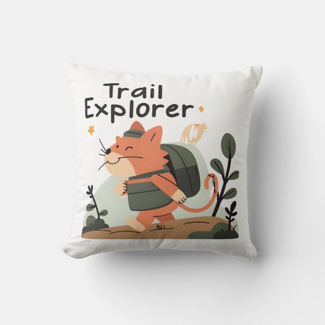 Trail Explorer-Katze - dekoratives Kissen (Vorderseite)