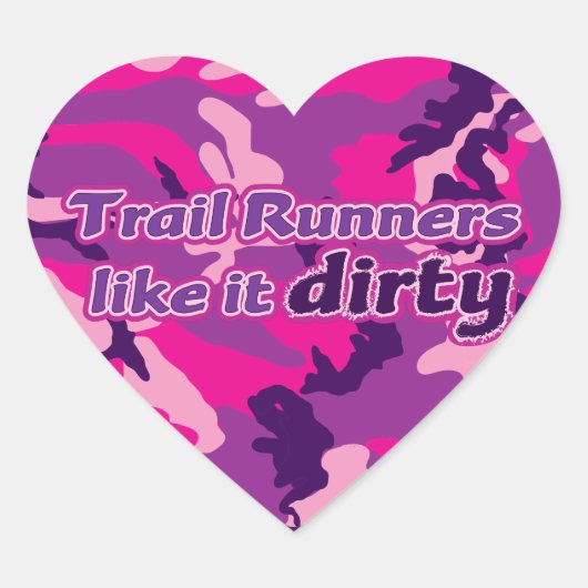 Trail Runners like it Dirty - Pink Camouflage Herz-Aufkleber (Vorderseite)