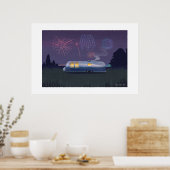 Trailer Silver RV & Night Extra Large Print Poster (Küche)