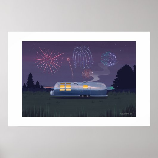 Trailer Silver RV & Night Extra Large Print Poster (Vorne)