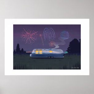 Trailer Silver RV & Night Sky Große Print Poster